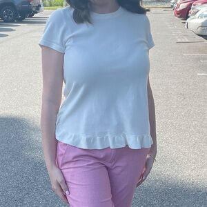 Short sleeve sweater top with ruffle